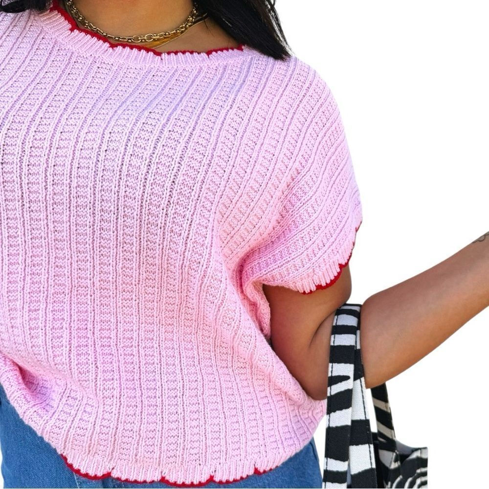 Pink Red Textured Light Weight Sweater Dolman Top NWT | SO ME - Picture 4 of 15